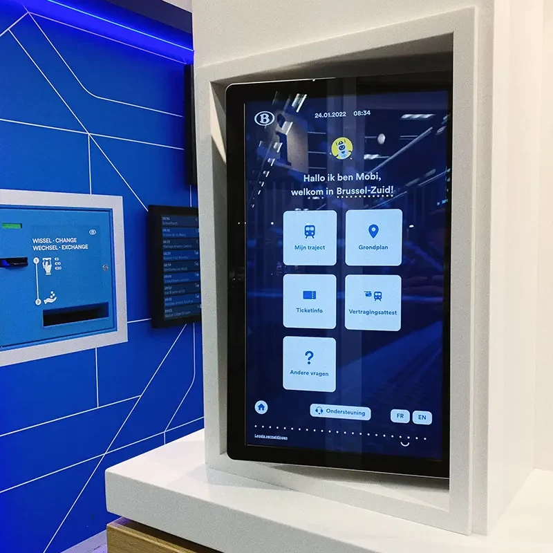 Een self-service kiosk in Brussel-Zuid van NMBS, een project waar ik in het verleden op gewerkt heb.